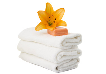 white towel and soap isolated