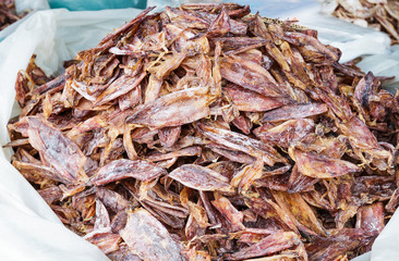 Dried squid on food market