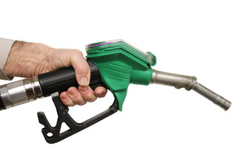 hand holding a petrol pump, isolated