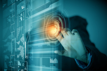 Businessman touching icon