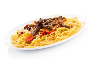 Pasta with meat and vegetables