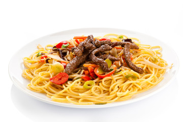 Pasta with meat and vegetables