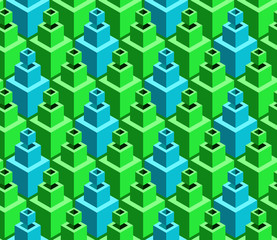 Seamless vector background with green and blue cubes