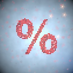 Illustration of a soft percent symbol of thousand hearts