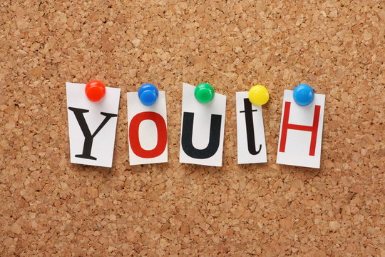 The word Youth on a cork notice board