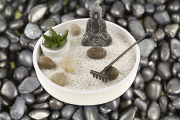 mini jardin zen sur galets noirs