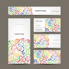 Fototapeta premium Business cards collection with watercolor waves design