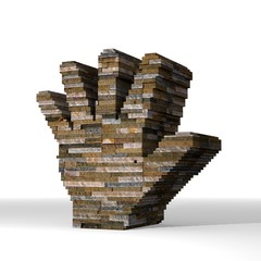 3d graphic of a stopping hand sign  built out of stones