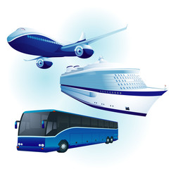 Travel transportation set. Vector.