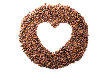 coffee beans in the shape of a heart isolated