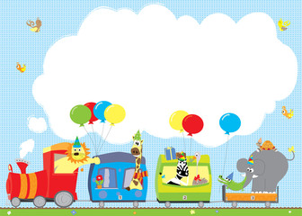 Birthday zoo train with blank space - vector illustration