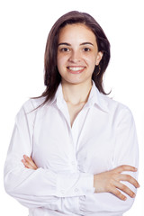 Portrait of a successful young business woman smiling, isolated