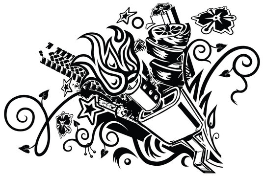 muffler explosion tattoo vector clip art