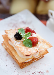 Mille-feuille cake with raspberries