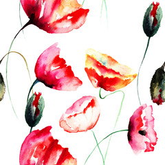 Watercolor illustration of Poppy flowers