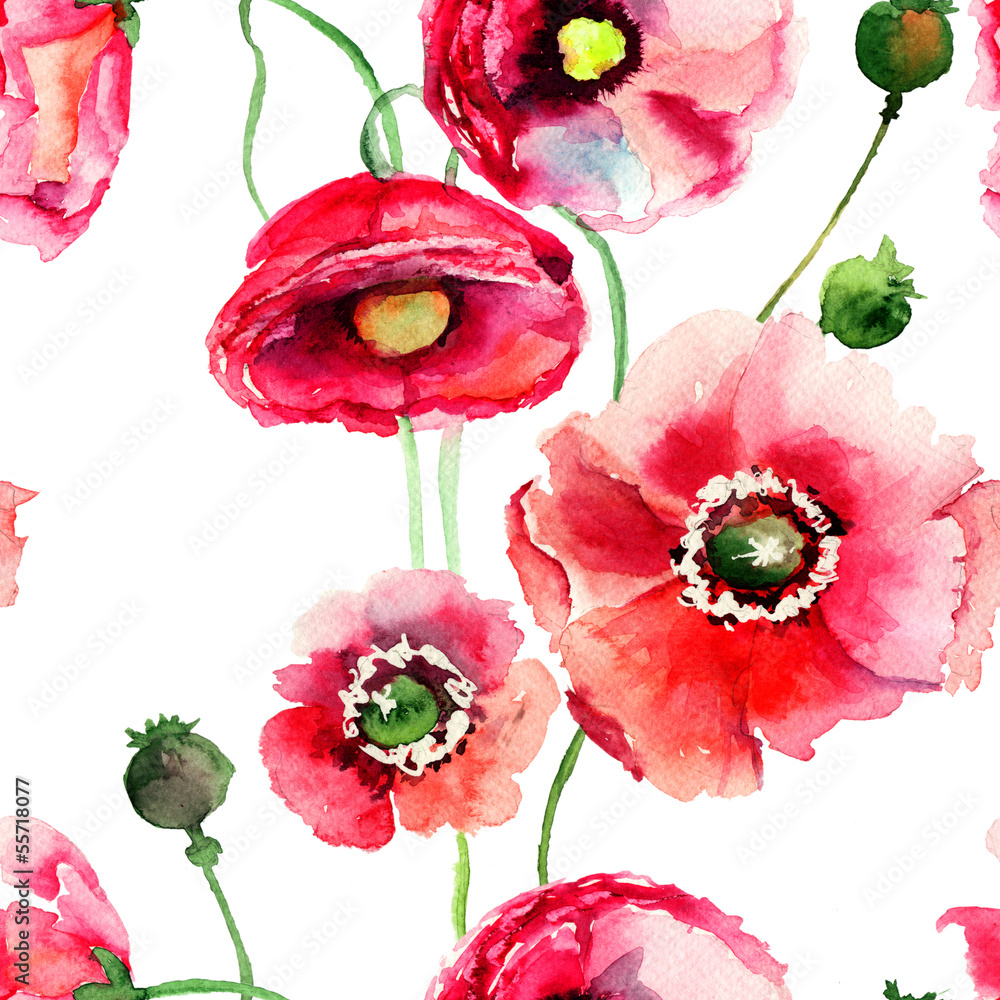 Sticker Stylized Poppy flowers illustration