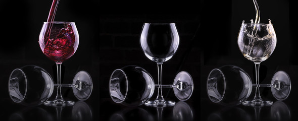 Elegant white wine glass in black background