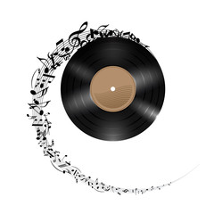 Fototapeta premium Vinyl disc with music notes.