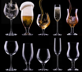alcohol drinks set isolated on a black