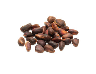 Pine nuts on a white background. macro