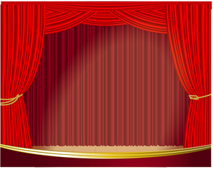 Red stage curtain. Vector.