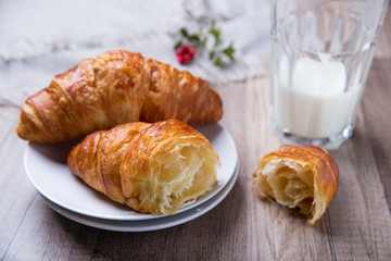 Croissant with glass of milk