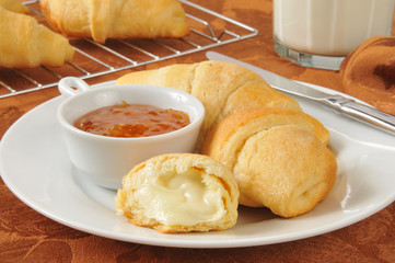 Croissant with butter and jam