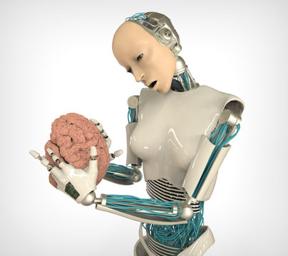 Robot con cerebro en la mano