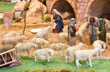 Shepherds with a herd of sheep - 55725603