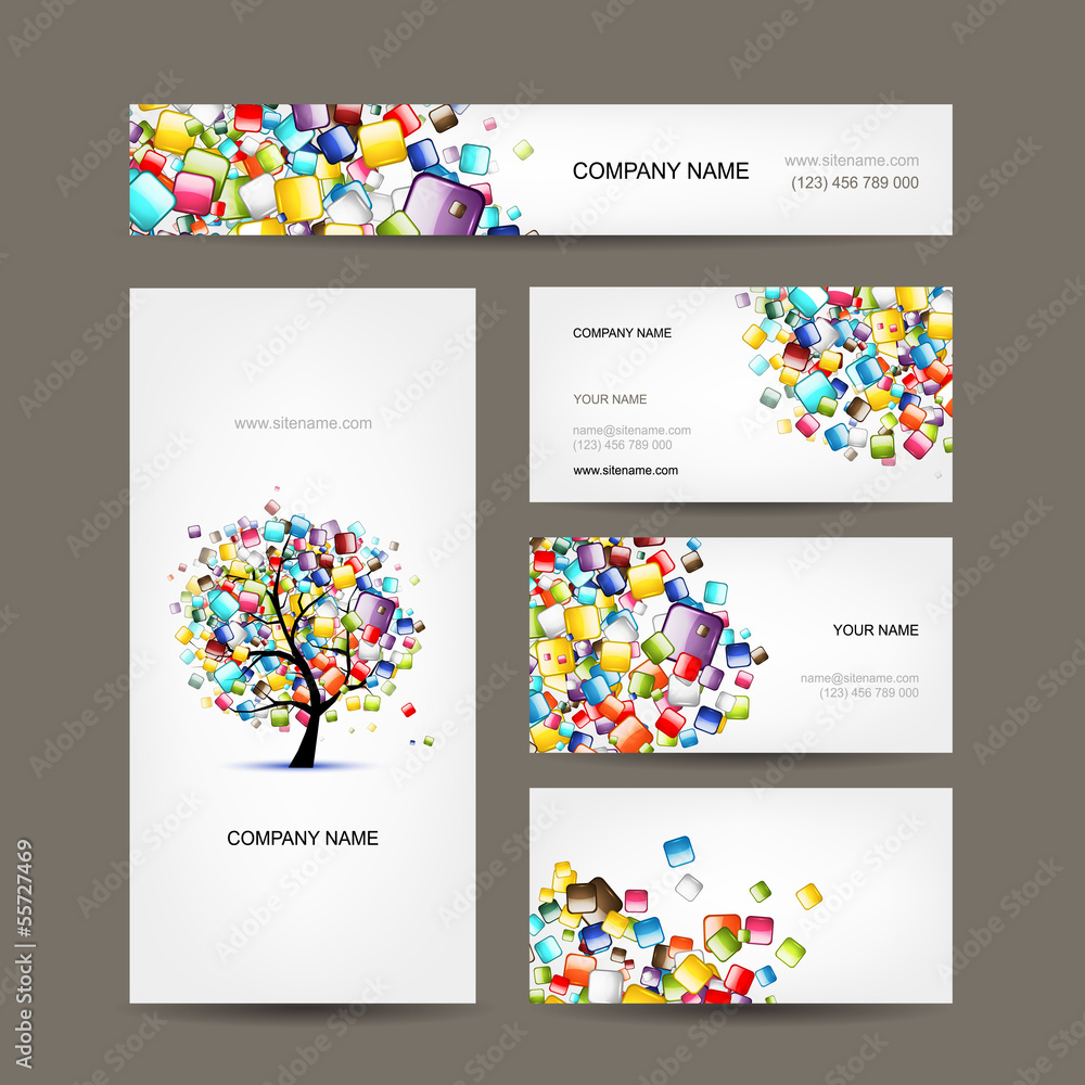 Wall mural business cards collection with web tree design