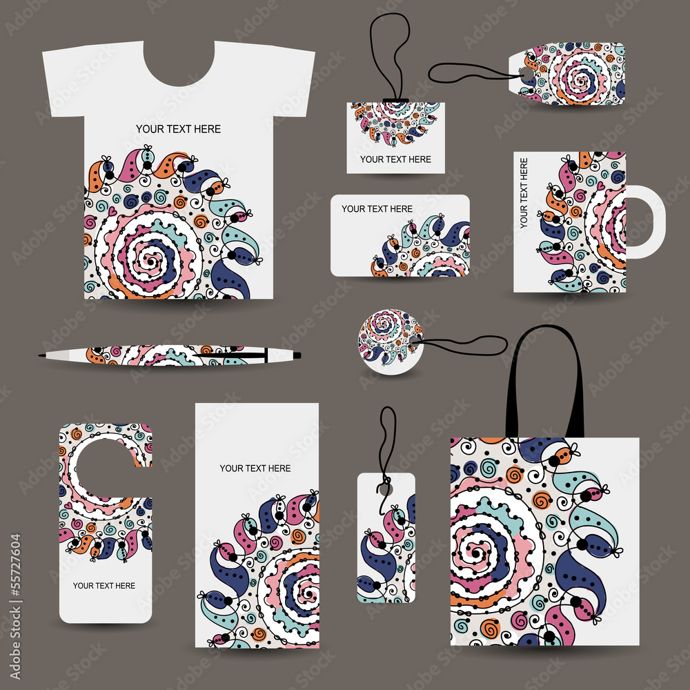 Wall mural Corporate business style design: tshirt, labels, mug, bag, cards