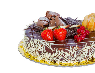 Chocolate cake with decoration isolated