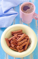 dry breakfast and cocoa drink