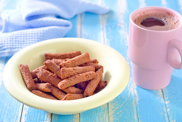 dry breakfast and cocoa drink