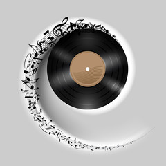 Vinyl disc with music notes.