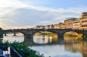 Fototapeta na wymiar Santa Trinita bridge silhouette at sundown, Florence, Italy