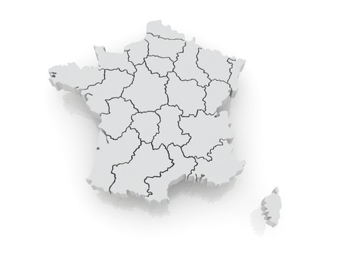 Three-dimensional map of France.