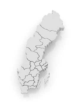 Three-dimensional map of Sweden.