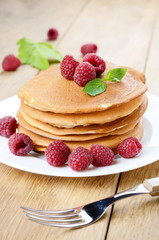 Ready to eat pancakes with raspberry