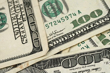 American Hundred Dollar Bills Close Up