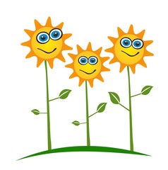 Three happy sunflowers