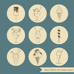 Vintage ice cream icons. Sweet design. Vector format. 