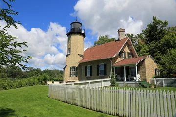 Papier Peint photo Phare Historic White River lighthouse in Michigan, USA