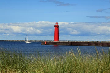 Cercles muraux Phare Red lighthouse in Muskegon, Michigan, USA