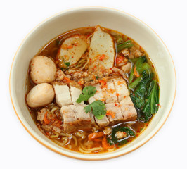 Noodle and roasted red pork.