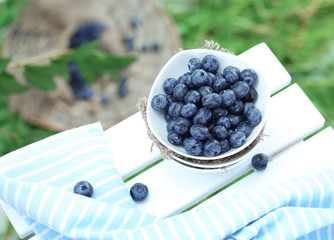 Blueberries in plates near napkin