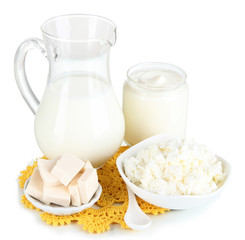 Fresh dairy products isolated on white