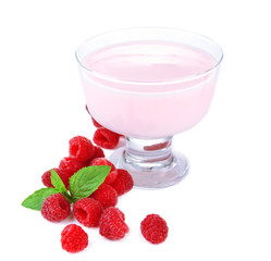 Delicious yogurt with berries isolated on white