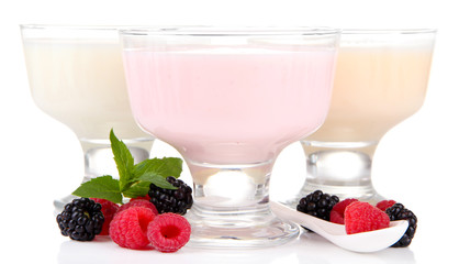 Delicious yogurt with berries isolated on white