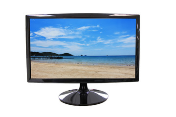 Picture beach in the computer screen.